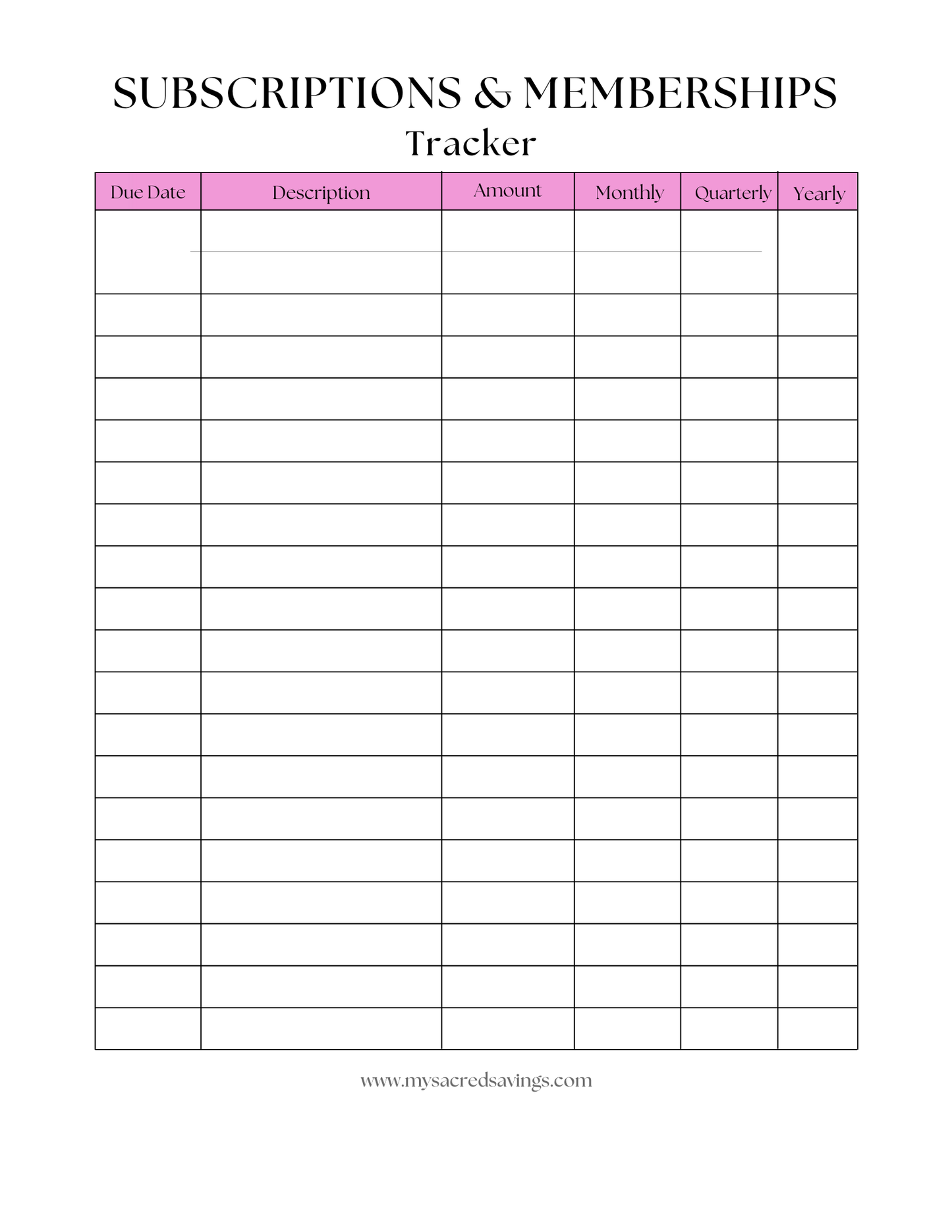 Subscription & Membership Tracker – Printable Budget Planner (Digital Download)
