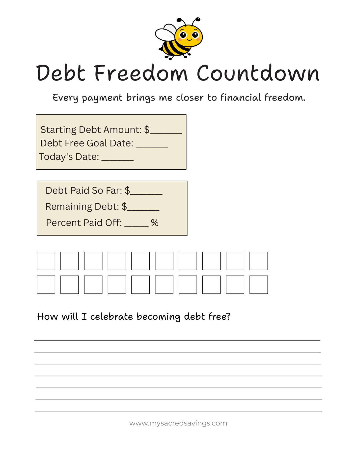 Debt Payoff Tracker – 50 Page Printable Debt Free Planner