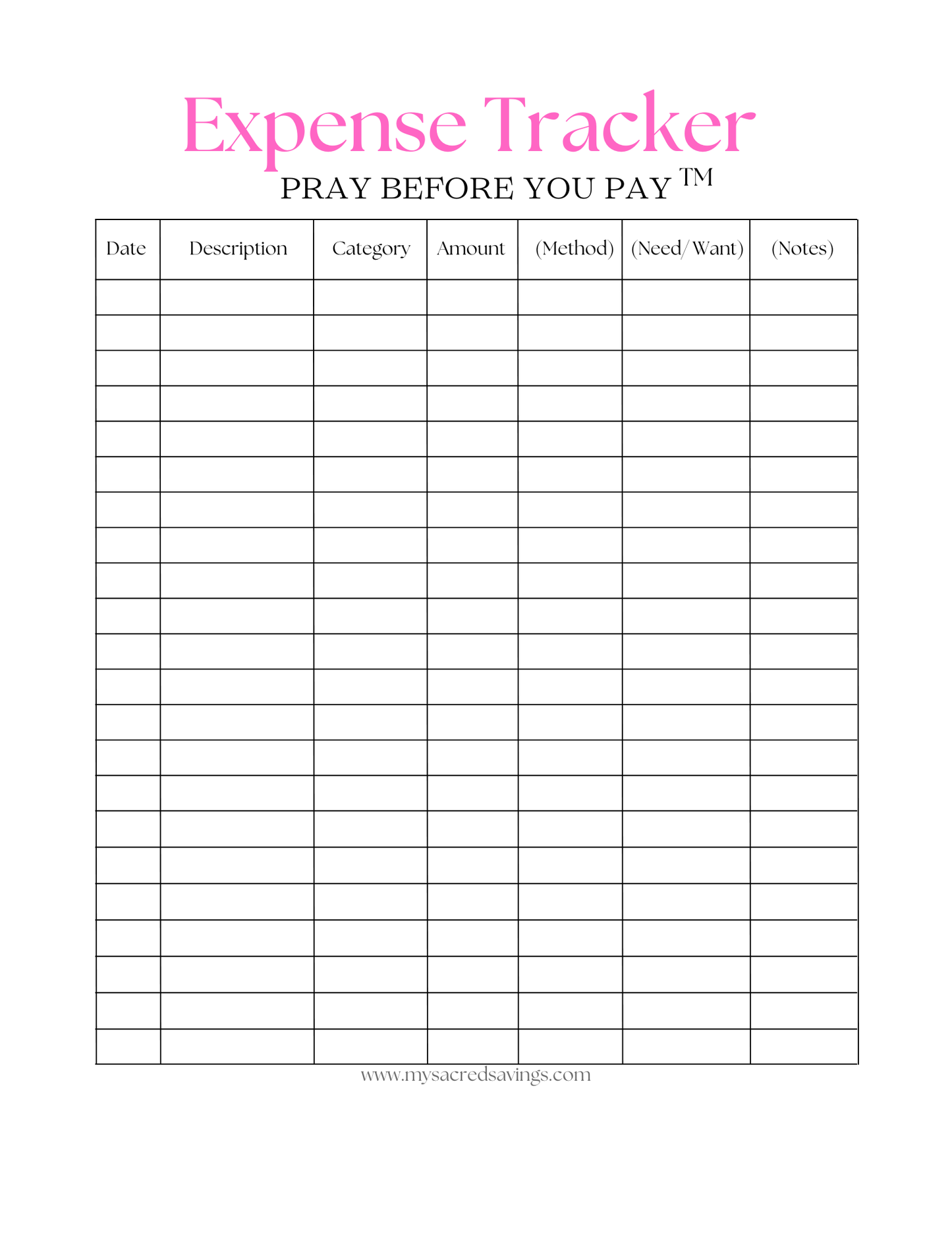 Expense Tracker Printable – Letter Size Budget Tracker | Digital Download | Monthly Expense Log | Personal Finance Planner