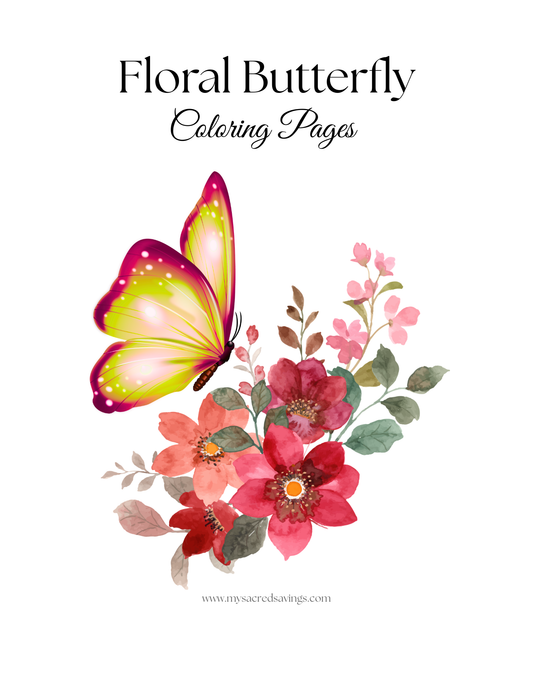 Floral Butterfly Coloring Book – 26 Pages, Letter Size, Digital Download