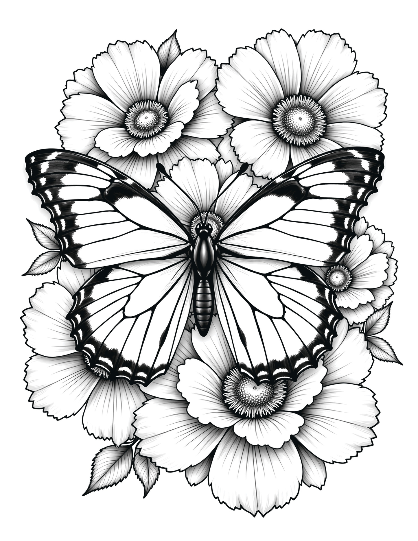 Floral Butterfly Coloring Book – 26 Pages, Letter Size, Digital Download