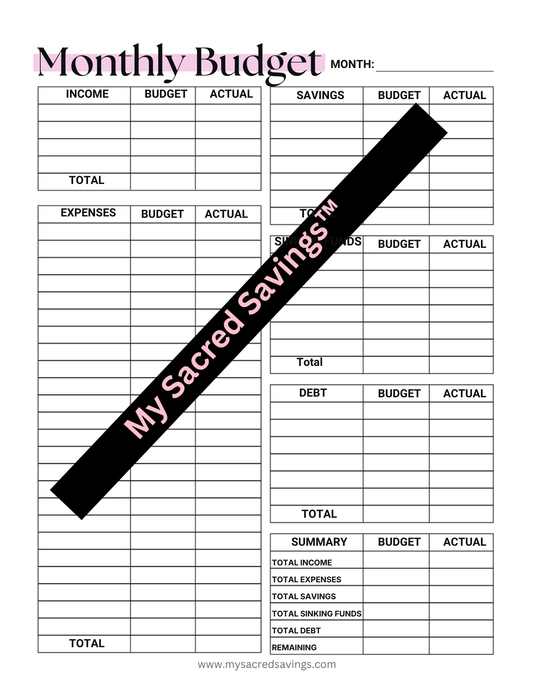 Monthly Budget Sheet- Printable