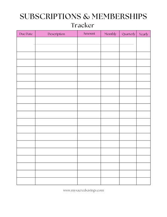 Subscription & Membership Tracker – Printable Budget Planner (Digital Download)